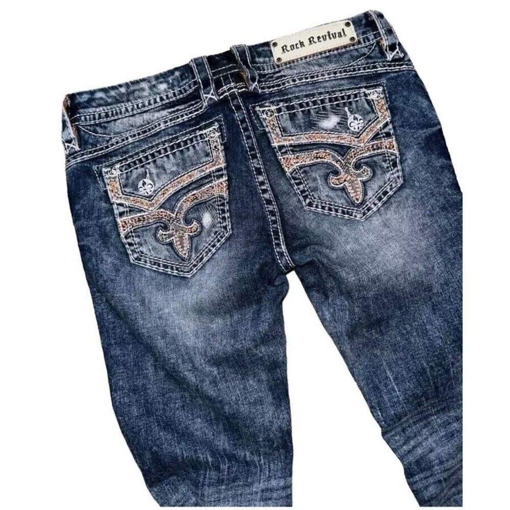 Rock Revival Blue Skinny Jeans with Embroidered Pockets - Picture 1 of 10